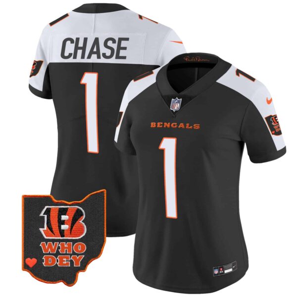 Women’s Bengals Ohio Patch Vapor Limited Jersey V2 – All Stitched – Alternate – Ja’Marr Chase