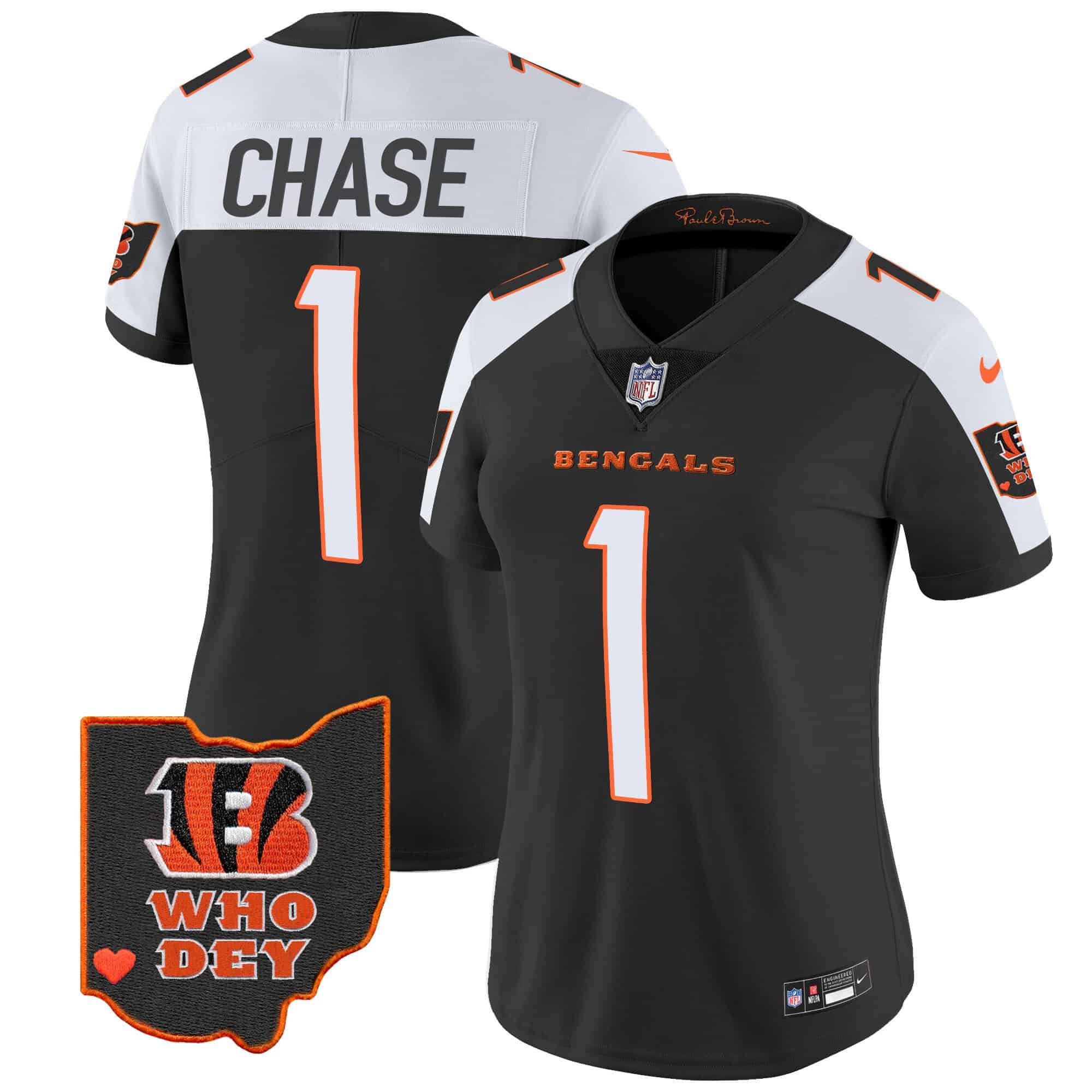 Women’s Bengals Ohio Patch Vapor Limited Jersey V2 – All Stitched – Alternate – Ja’Marr Chase