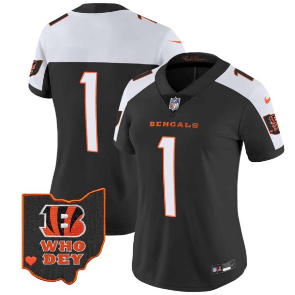 Women’s Bengals Ohio Patch Vapor Limited Jersey V2 – All Stitched – Alternate – #1 Team