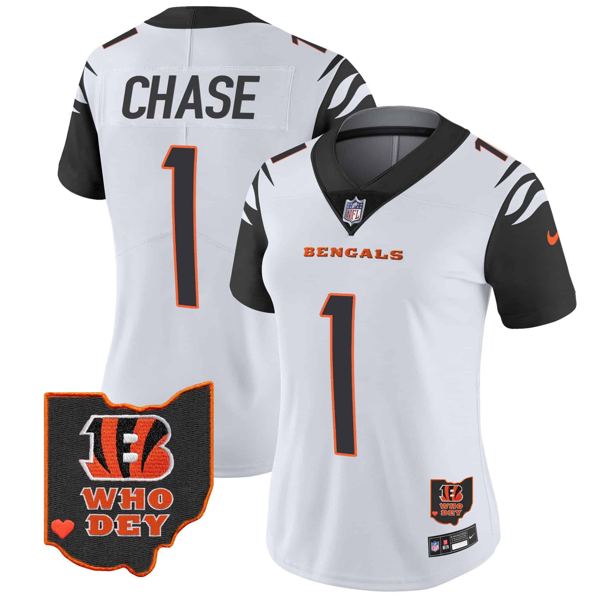 Women’s Bengals Ohio Patch Vapor Limited Jersey V2 – All Stitched – Color Rush – Ja’Marr Chase