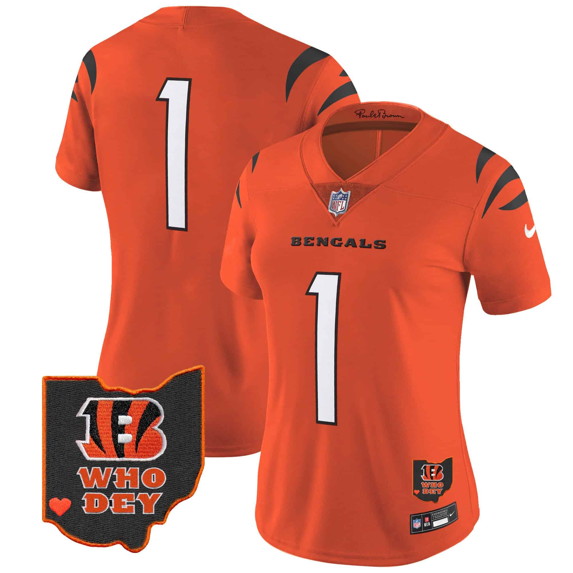 Women’s Bengals Ohio Patch Vapor Limited Jersey V2 – All Stitched – Orange – #1 Team