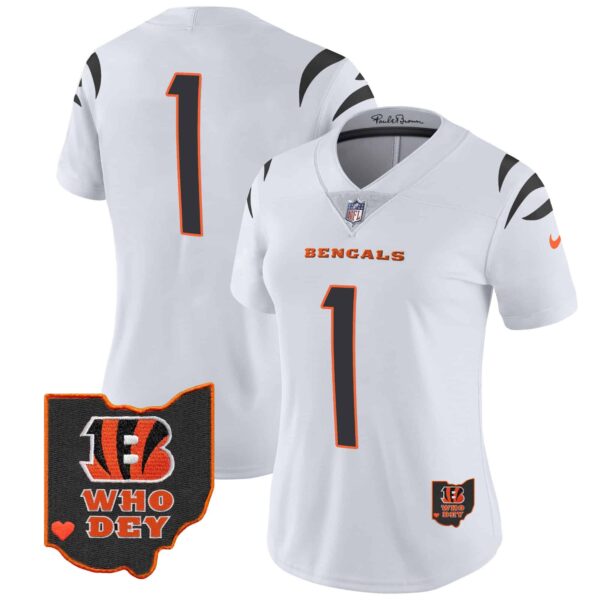 Women’s Bengals Ohio Patch Vapor Limited Jersey V2 – All Stitched – White – #1 Team