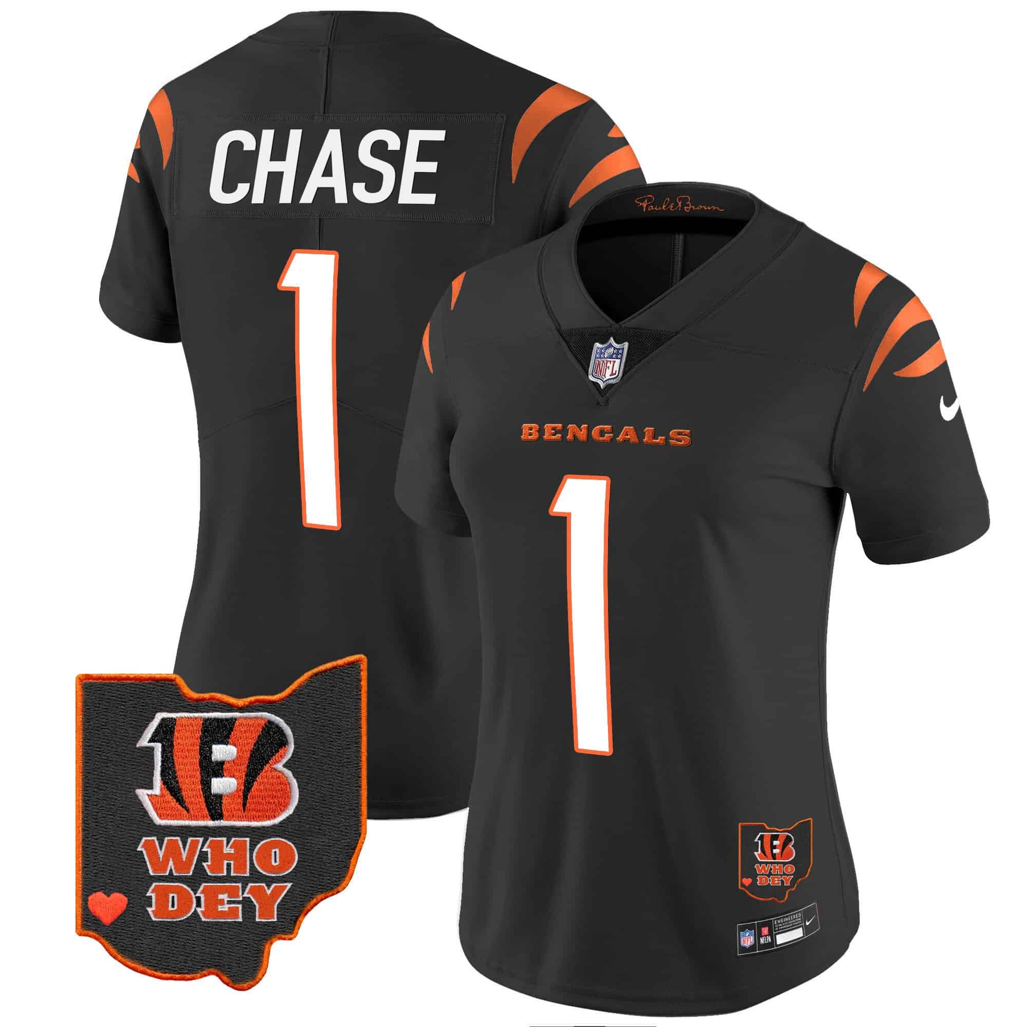 Women’s Bengals Ohio Patch Vapor Limited Jersey V2 – All Stitched – Black – Ja’Marr Chase
