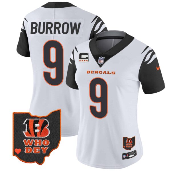 Women’s Bengals Ohio Patch Vapor Limited Jersey V2 – All Stitched – Color Rush – Joe Burrow