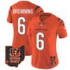 Women’s Bengals Ohio Patch Vapor Limited Jersey V2 – All Stitched – Orange – Jake Browning