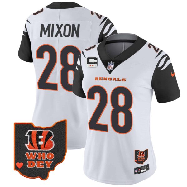 Women’s Bengals Ohio Patch Vapor Limited Jersey V2 – All Stitched – Color Rush – Joe Mixon