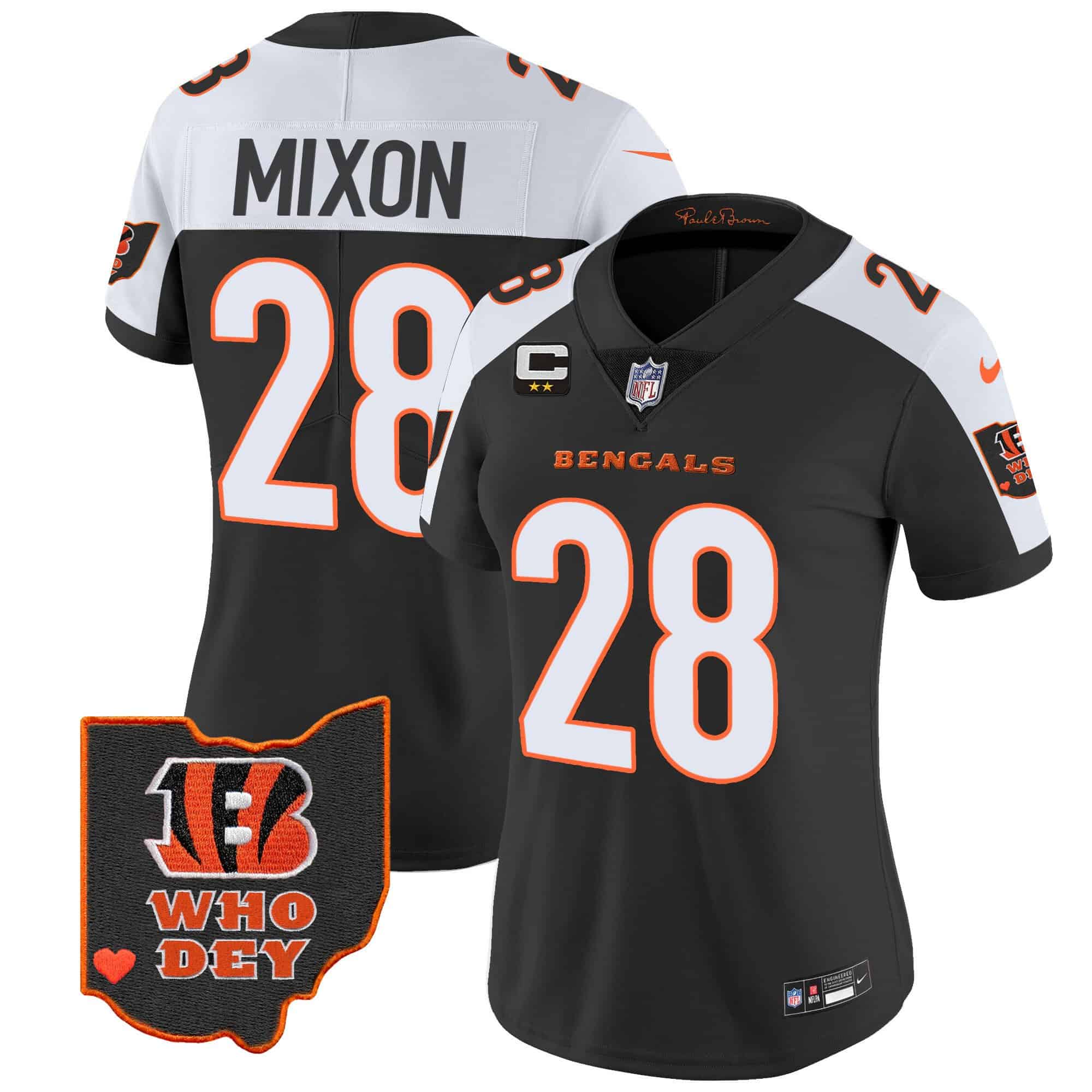 Women’s Bengals Ohio Patch Vapor Limited Jersey V2 – All Stitched – Alternate – Joe Mixon