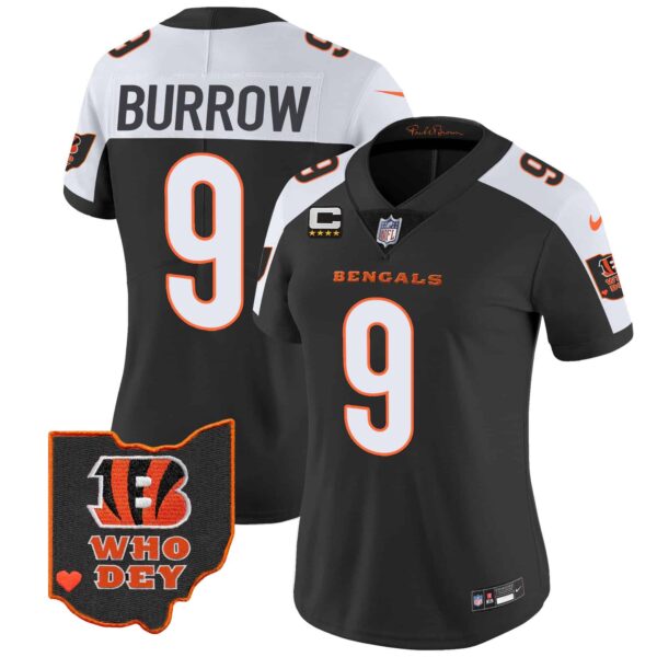 Women’s Bengals Ohio Patch Vapor Limited Jersey V2 – All Stitched – Alternate – Joe Burrow