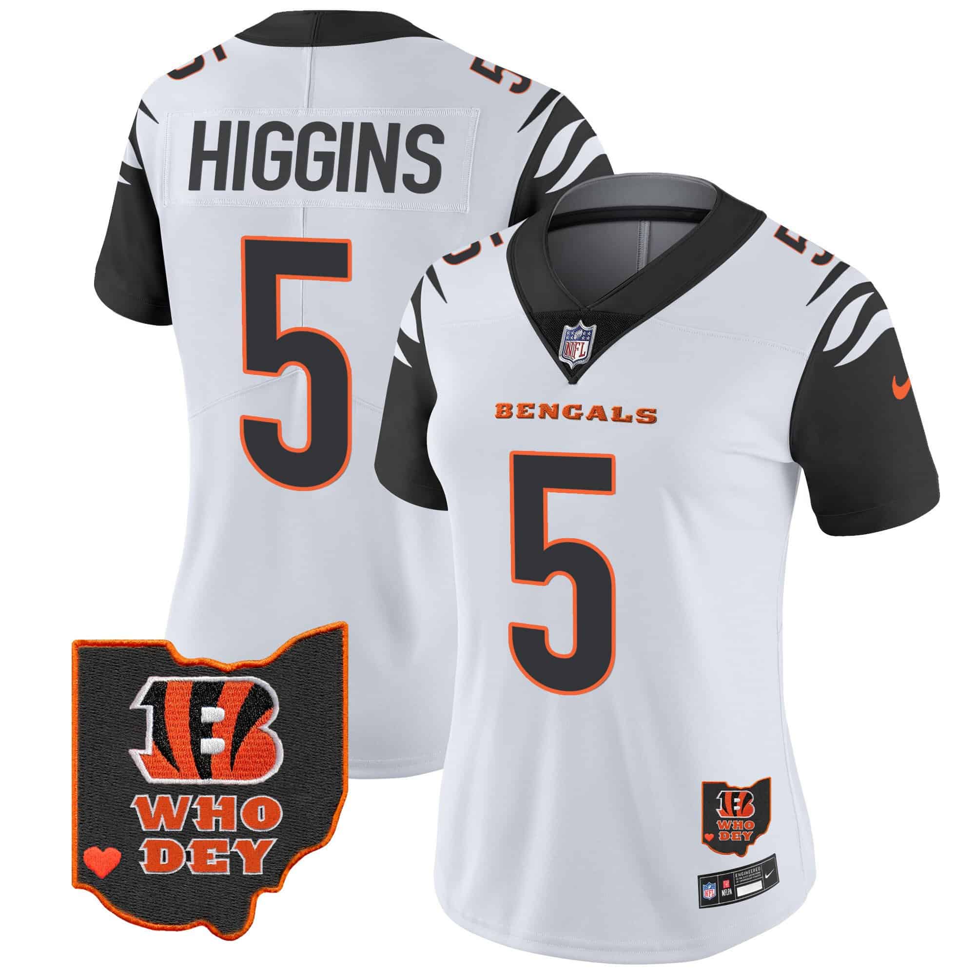 Women’s Bengals Ohio Patch Vapor Limited Jersey V2 – All Stitched – Color Rush – Tee Higgins