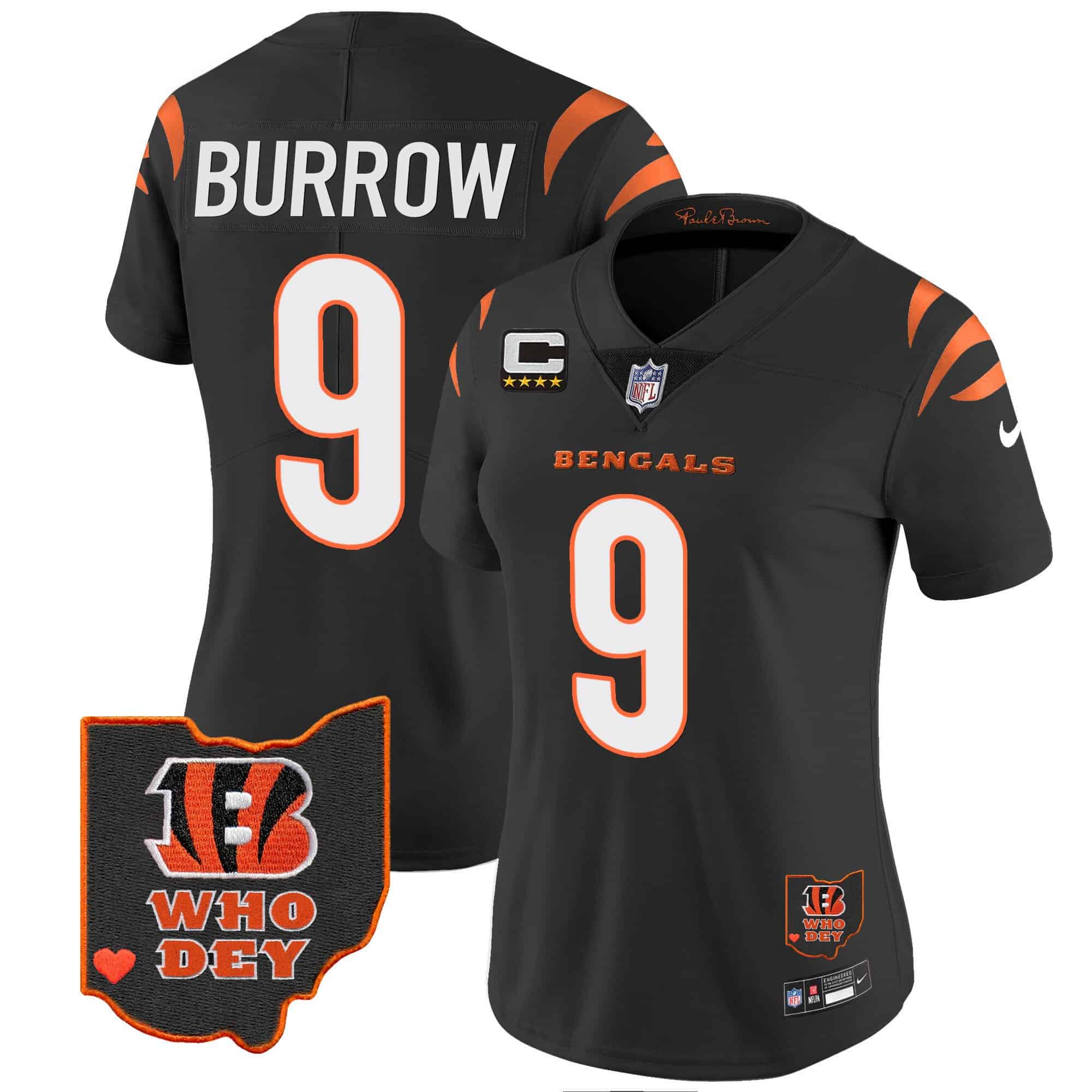 Women’s Bengals Ohio Patch Vapor Limited Jersey V2 – All Stitched – Black – Joe Burrow