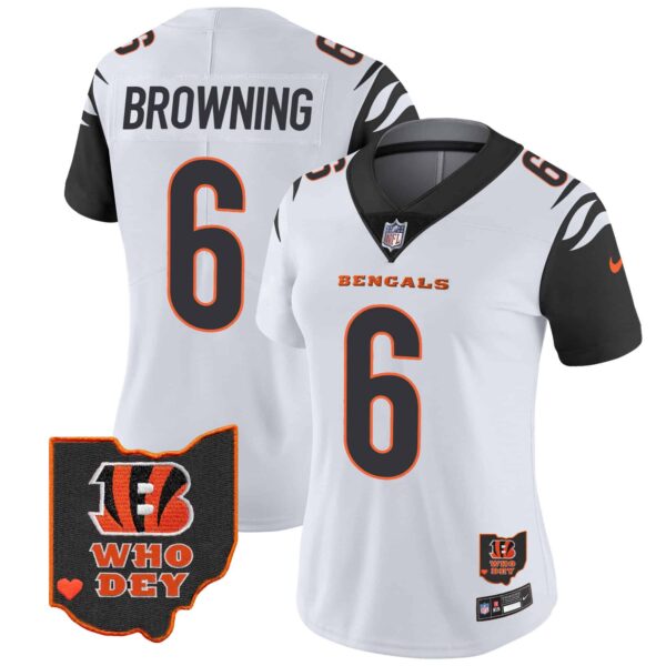 Women’s Bengals Ohio Patch Vapor Limited Jersey V2 – All Stitched – Color Rush – Jake Browning