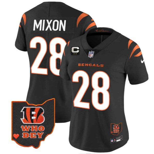 Women’s Bengals Ohio Patch Vapor Limited Jersey V2 – All Stitched – Black – Joe Mixon