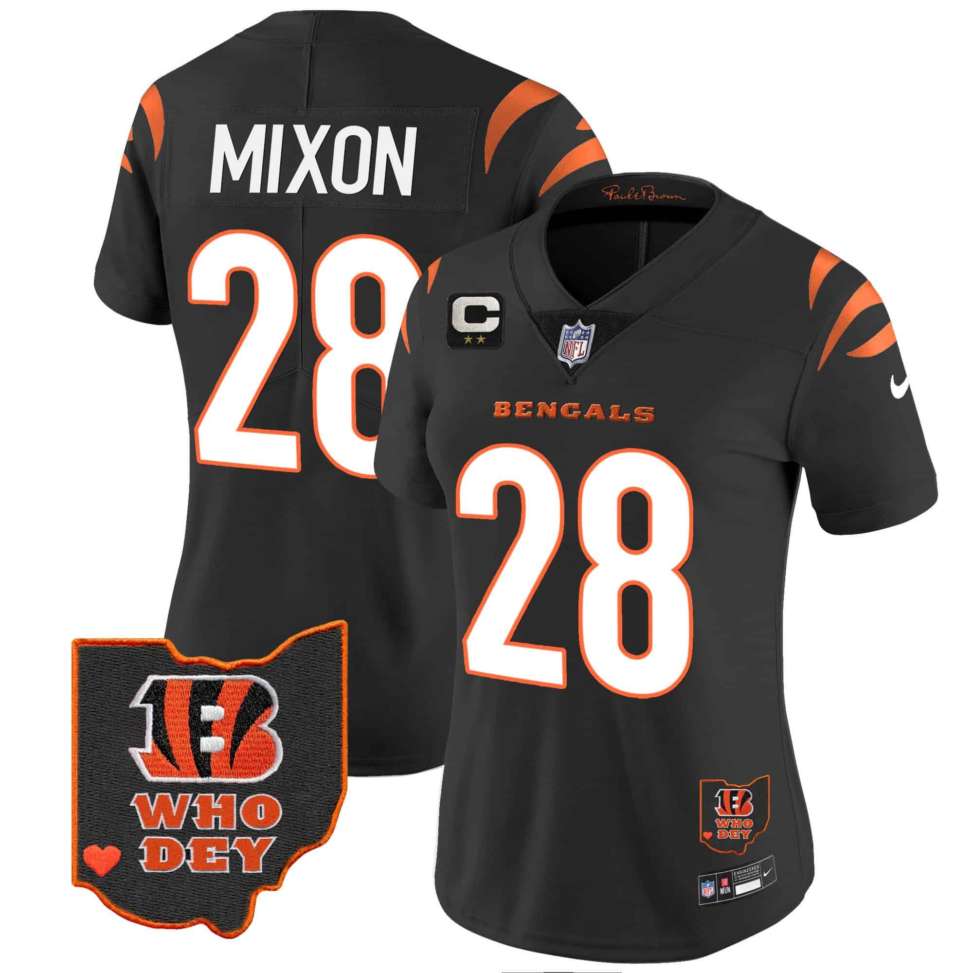 Women’s Bengals Ohio Patch Vapor Limited Jersey V2 – All Stitched – Black – Joe Mixon