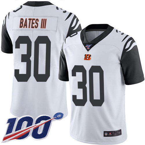Nike Bengals #30 Jessie Bates III White Men’s Stitched NFL Limited Rush 100th Season Jersey