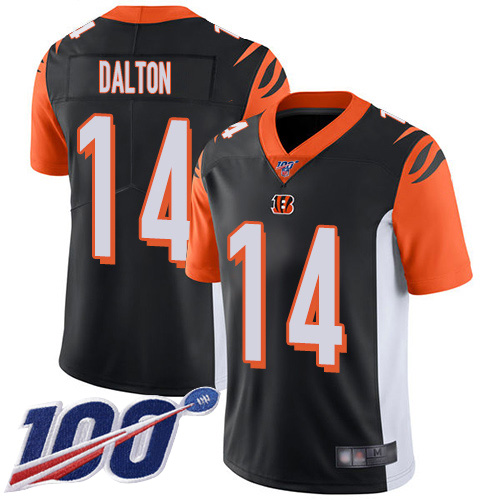 Nike Bengals #14 Andy Dalton Black Team Color Men’s Stitched NFL 100th Season Vapor Limited Jersey