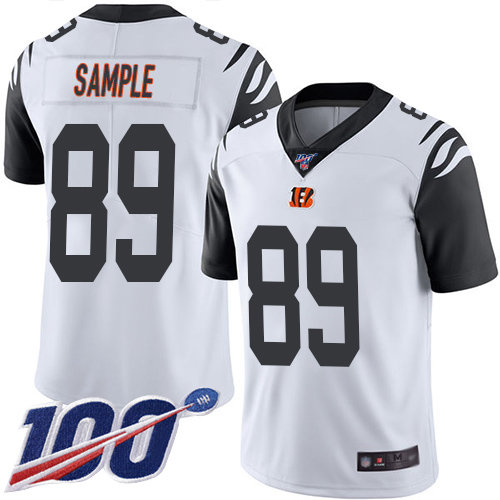Nike Bengals #89 Drew Sample White Men’s Stitched NFL Limited Rush 100th Season Jersey
