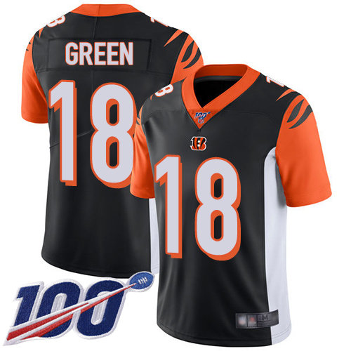 Bengals #18 A.J. Green Black Team Color Men’s Stitched Football 100th Season Vapor Limited Jersey