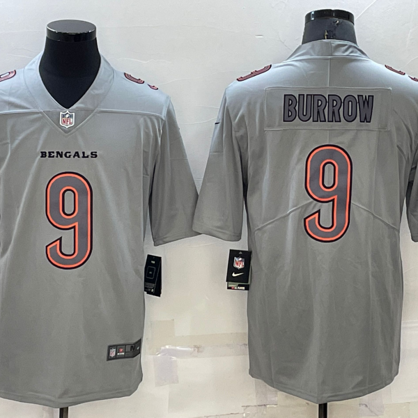 Men’s Cincinnati Bengals #9 Joe Burrow Grey Atmosphere Fashion 2022 Vapor Untouchable Stitched Limited Jersey