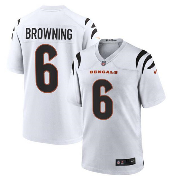 Men’s Cincinnati Bengals #6 Jake Browning White Stitched Game Jersey