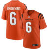 Men’s Cincinnati Bengals #6 Jake Browning Orange Stitched Game Jersey
