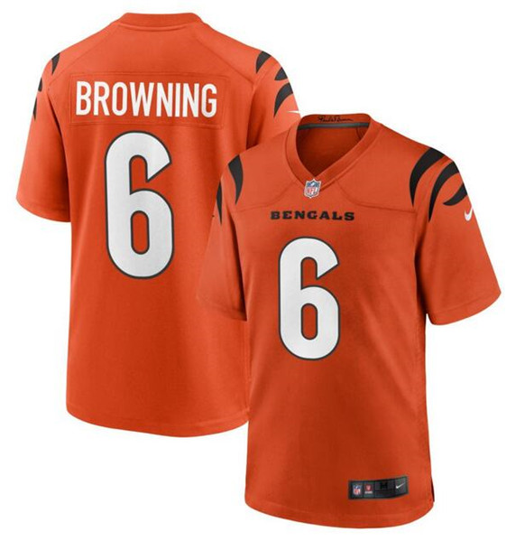 Men’s Cincinnati Bengals #6 Jake Browning Orange Stitched Game Jersey