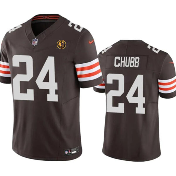 Cleveland Browns #24 Nick Chubb Brown 2023 FUSE With John Madden Patch Vapor Jersey