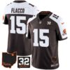 Men’s Browns #32 Jim Brown Memorial & Home Patch Jersey V3 – All Stitched – Alternate – Joe Flacco