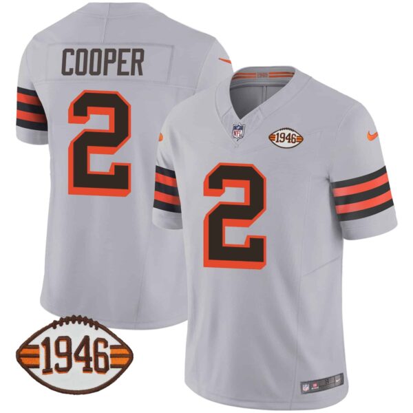 Men’s Browns 1946 75th Anniversary Patch Jersey – All Stitched – Gray – Amari Cooper