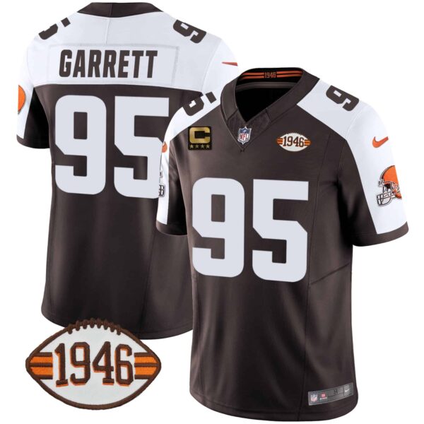 Men’s Browns 1946 75th Anniversary Patch Jersey – All Stitched – Alternate – Myles Garrett