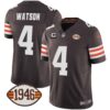 Men’s Browns 1946 75th Anniversary Patch Jersey – All Stitched – Brown – Deshaun Watson