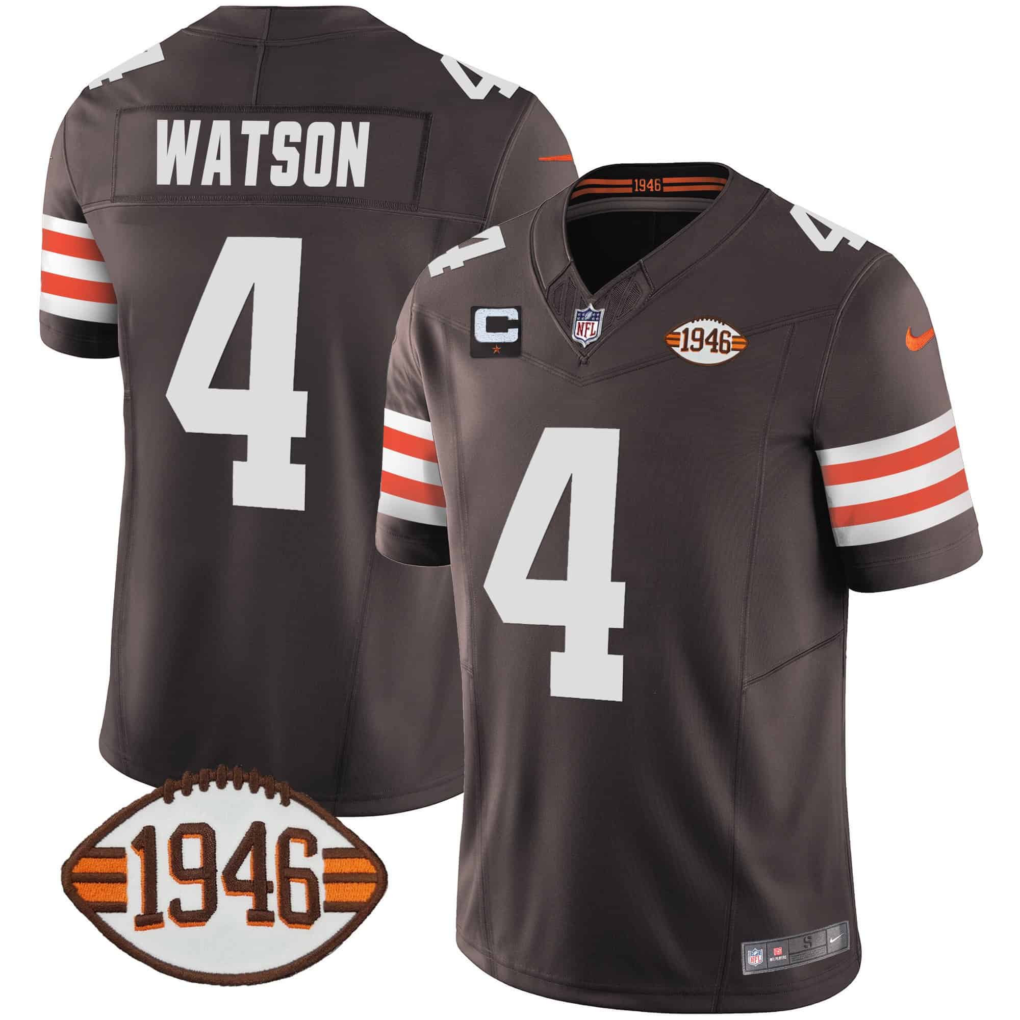 Men’s Browns 1946 75th Anniversary Patch Jersey – All Stitched – Brown – Deshaun Watson