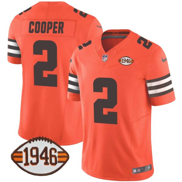 Men’s Browns 1946 75th Anniversary Patch Jersey – All Stitched – Orange – Amari Cooper