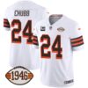 Men’s Browns 1946 75th Anniversary Patch Jersey – All Stitched – 1946 White – Nick Chubb