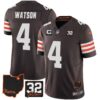 Men’s Browns #32 Jim Brown Memorial & Home Patch Jersey V3 – All Stitched – Brown – Deshaun Watson