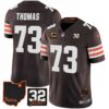 Men’s Browns #32 Jim Brown Memorial & Home Patch Jersey V3 – All Stitched – Brown – Joe Thomas