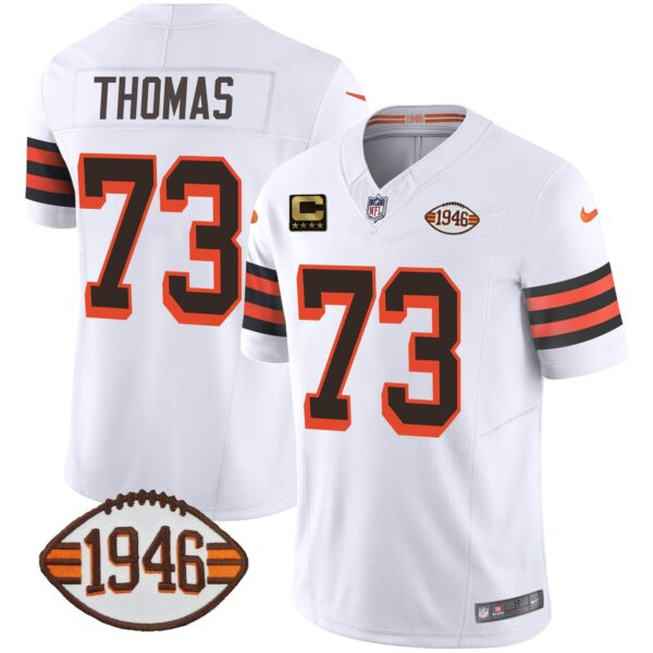 Men’s Browns 1946 75th Anniversary Patch Jersey – All Stitched – 1946 White – Joe Thomas