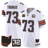 Men’s Browns #32 Jim Brown Memorial & Home Patch Jersey V3 – All Stitched – White – Joe Thomas