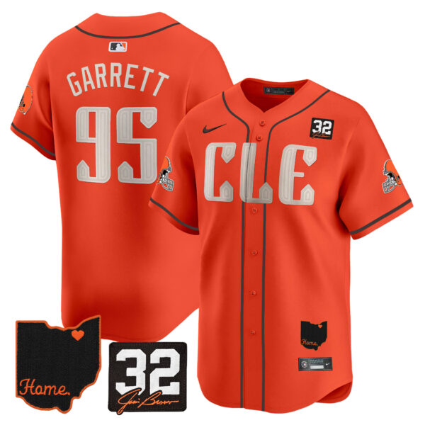 Men’s Browns #32 Jim Brown Memorial & Home Patch Vapor Premier Limited Jersey – All Stitched – Orange – Myles Garrett