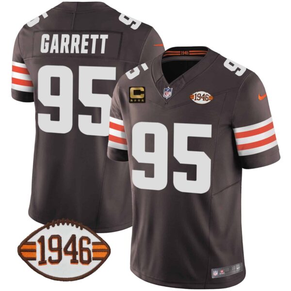 Men’s Browns 1946 75th Anniversary Patch Jersey – All Stitched – Brown – Myles Garrett
