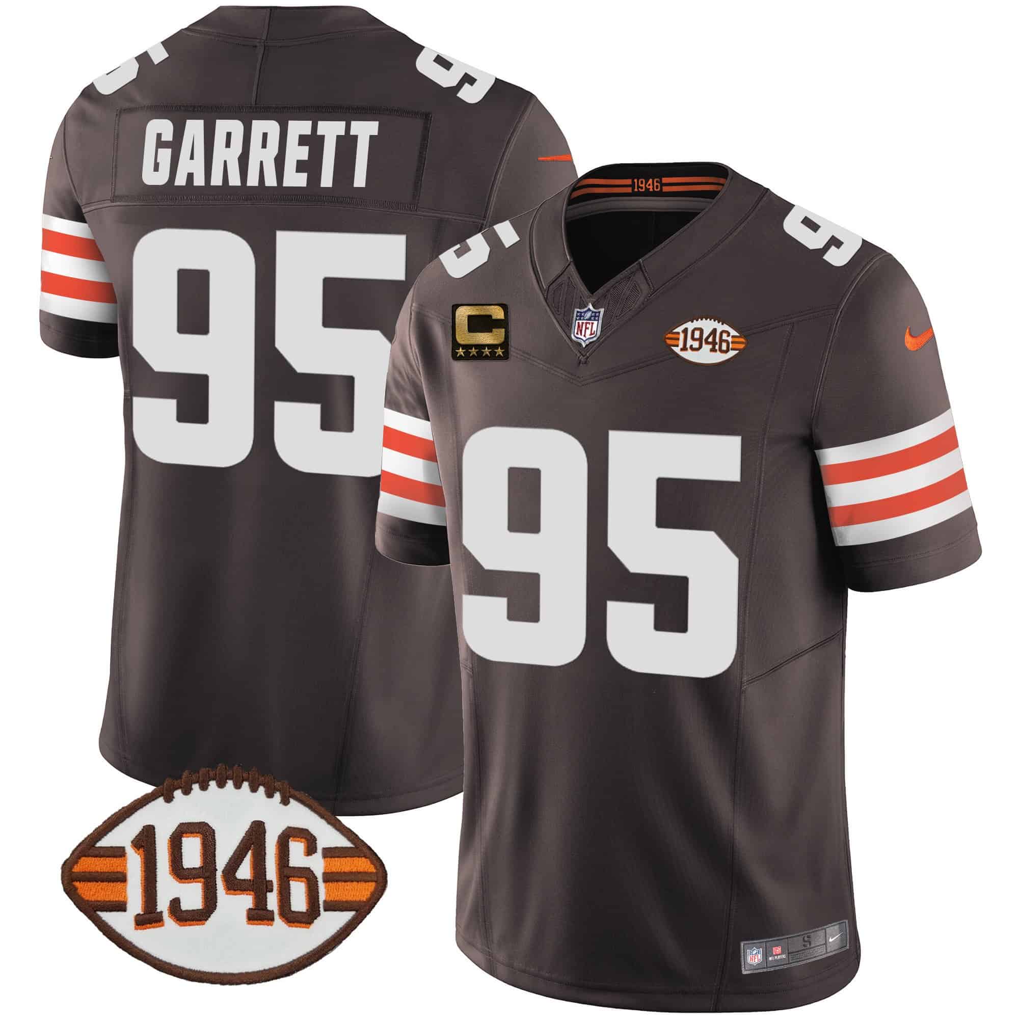 Men’s Browns 1946 75th Anniversary Patch Jersey – All Stitched – Brown – Myles Garrett