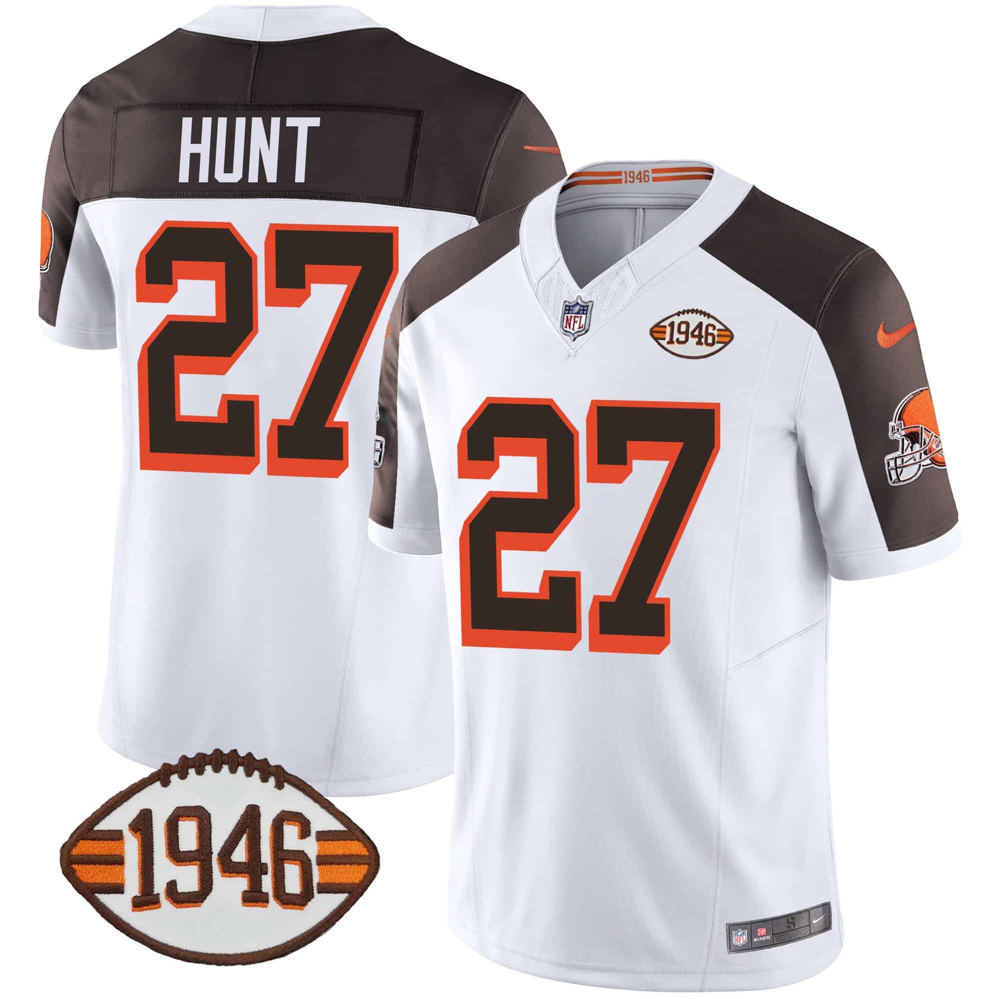 Men’s Browns 1946 75th Anniversary Patch Jersey – All Stitched – Inverted – Kareem Hunt