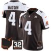 Men’s Browns #32 Jim Brown Memorial & Home Patch Jersey V3 – All Stitched – Alternate – Deshaun Watson