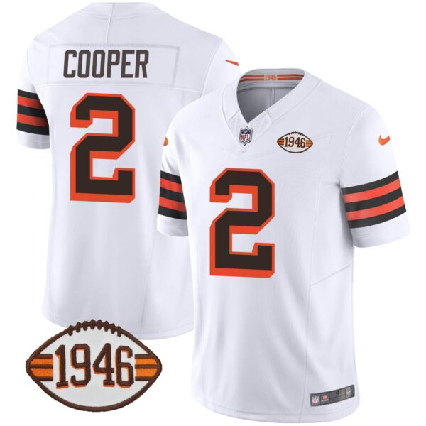Men’s Browns 1946 75th Anniversary Patch Jersey – All Stitched – 1946 White – Amari Cooper