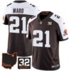 Men’s Browns #32 Jim Brown Memorial & Home Patch Jersey V3 – All Stitched – Alternate – Denzel Ward