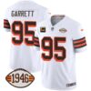 Men’s Browns 1946 75th Anniversary Patch Jersey – All Stitched – 1946 White – Myles Garrett