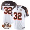 Men’s Browns 1946 75th Anniversary Patch Jersey – All Stitched – Inverted – Jim Brown