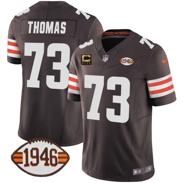 Men’s Browns 1946 75th Anniversary Patch Jersey – All Stitched – Brown – Joe Thomas