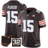 Men’s Browns #32 Jim Brown Memorial & Home Patch Jersey V3 – All Stitched – Brown – Joe Flacco