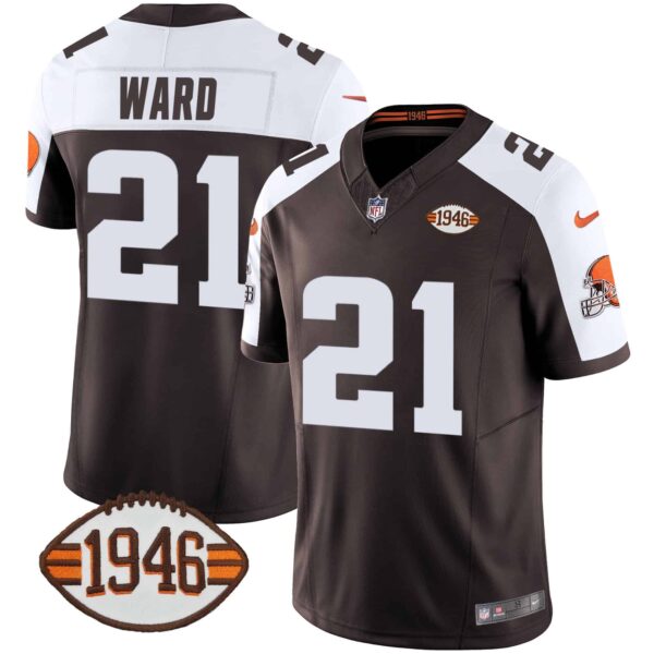 Men’s Browns 1946 75th Anniversary Patch Jersey – All Stitched – Alternate – Denzel Ward