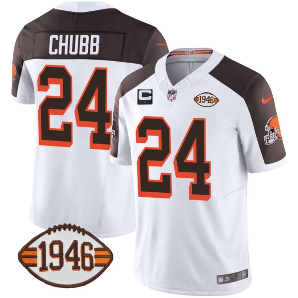 Men’s Browns 1946 75th Anniversary Patch Jersey – All Stitched – Inverted – Nick Chubb